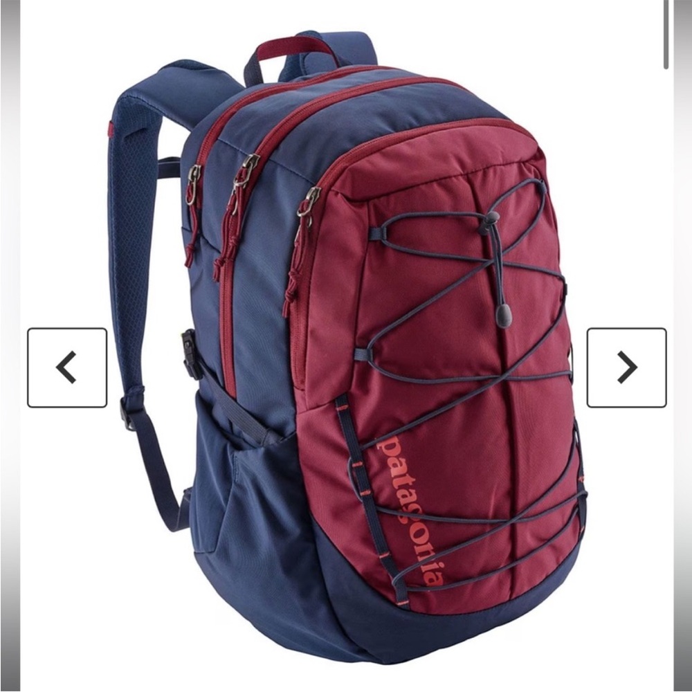 Patagonia navy blue and burgundy backpack